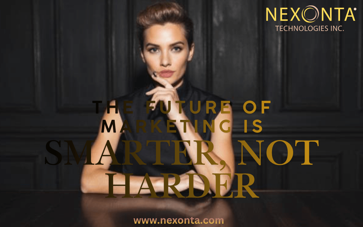 Confident woman sitting at a boardroom table discussing an AI marketing strategy for a small business