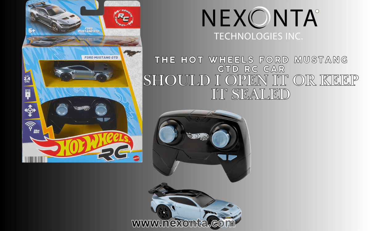 Hot Wheels Ford Mustang GTD RC car in matte grey with black wheels and remote control